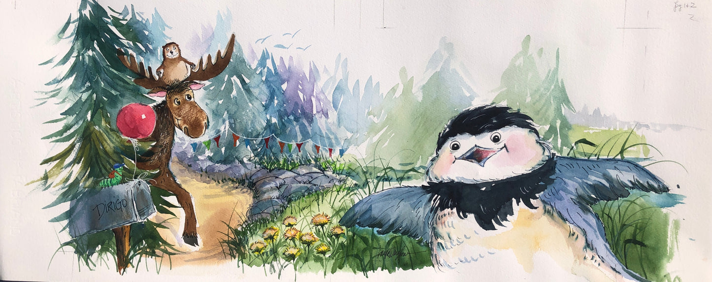 First Pages of Story - Original Watercolor Painting from The Maine Birthday Book by Laura Winslow