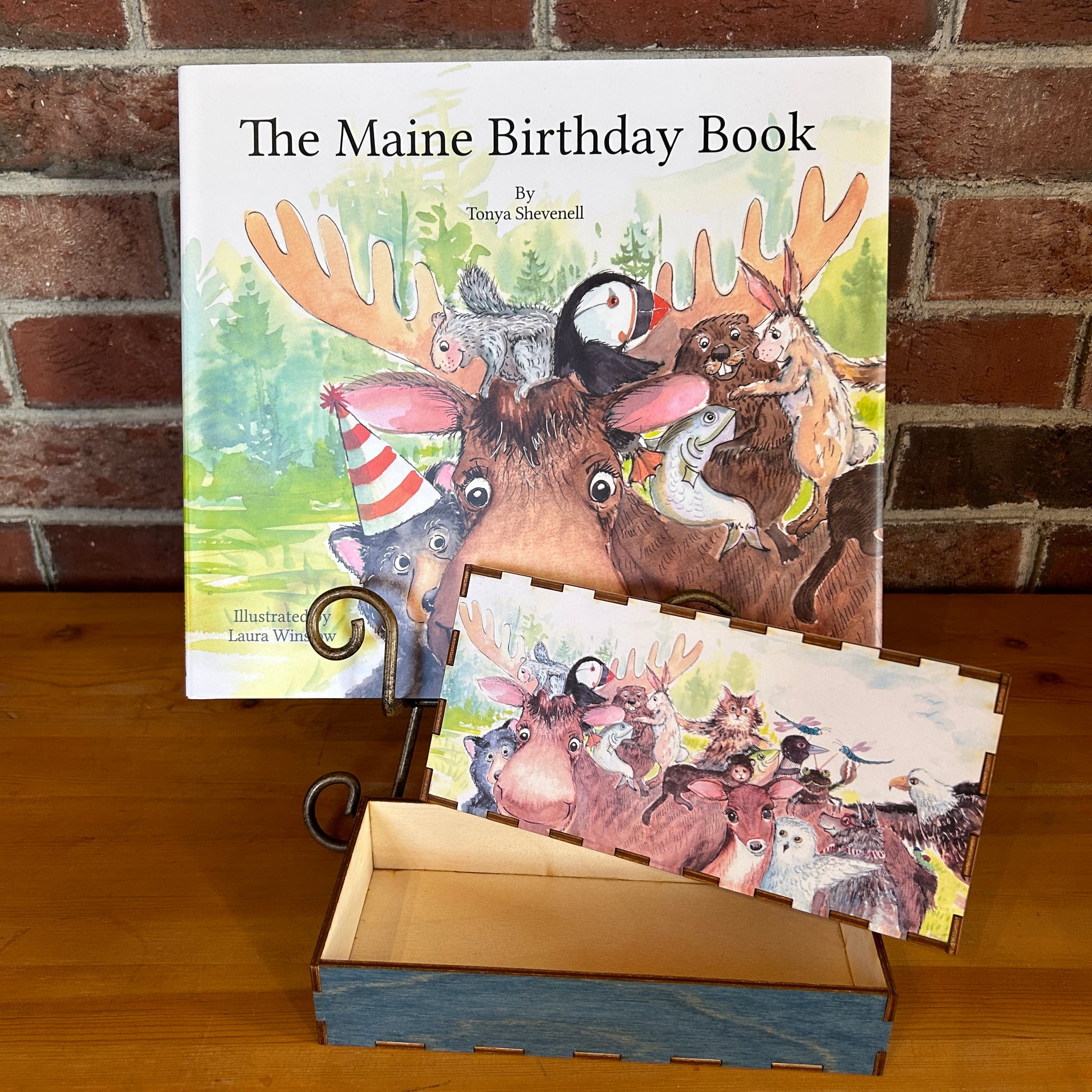 The Maine Birthday Book and a pencil box size Moose and Friends treasure box