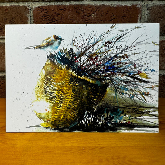 Winter Basket and Bird greeting card with envelope