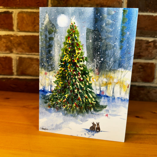 Beautiful Tree and Bunnies greeting card with envelope