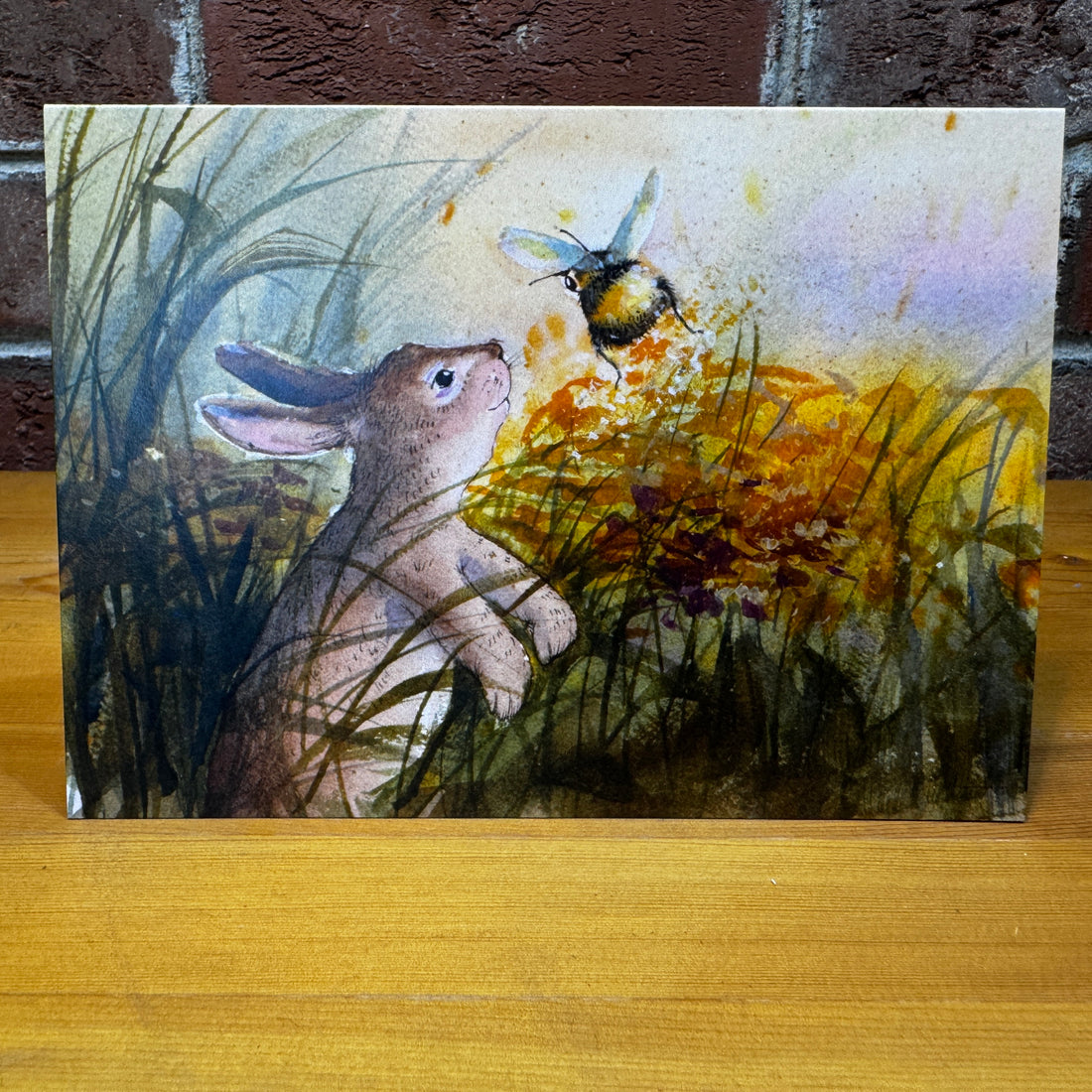Cottontail rabbit meets bumble bee - Greeting Card with Envelope - Ill ...