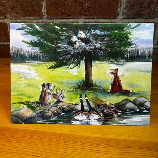 Eagles story time - Greeting Card with Envelope - Illustration from Hop Onward Rabbit Rabbit book