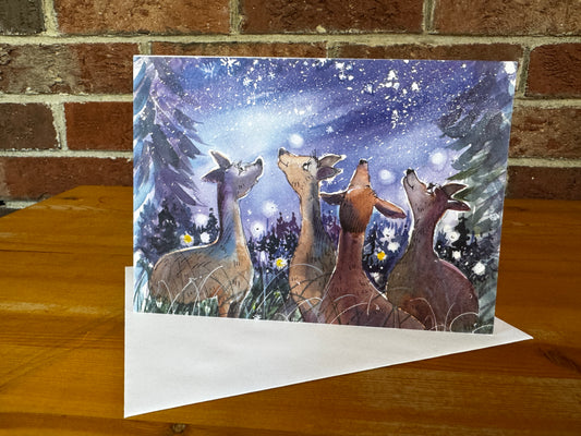 Deer in meadow with fireflies and starry sky greeting card with envelope - Illustration from The Maine Birthday Book