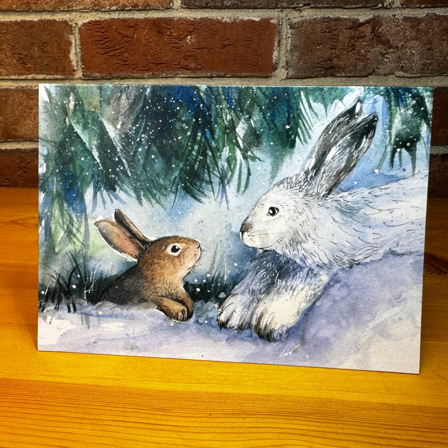 New England cottontail rabbit and snowshoe hare - Greeting Card with Envelope - Illustration from Hop Onward Rabbit Rabbit book