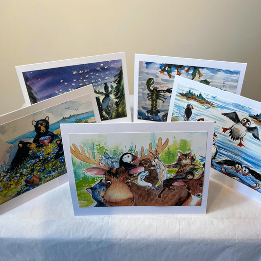 set of 5 best-sellers of maine birthday book illustration note cards with envelopes