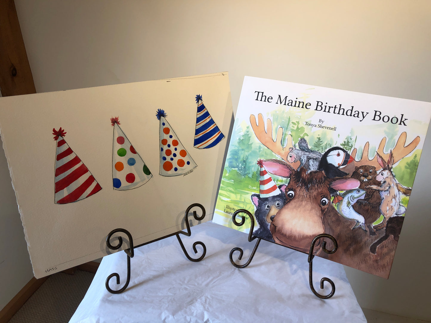 Party Hats - Original Watercolor Painting by Laura Winslow from The Maine Birthday Book plus Book #118 from the First Printing