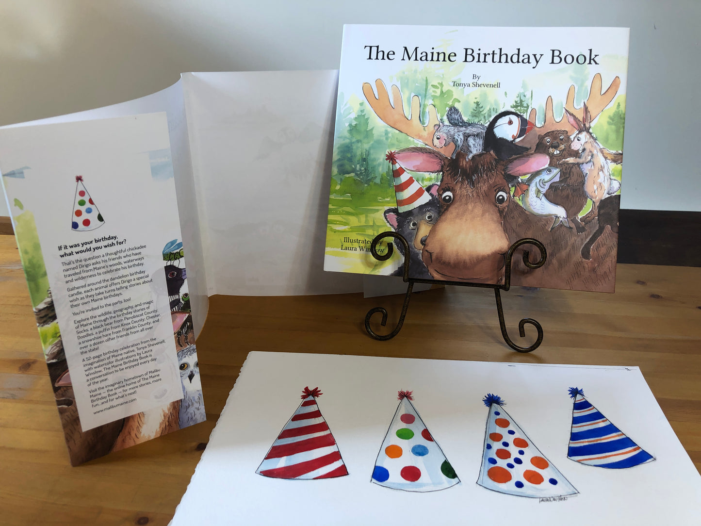 Party Hats - Original Watercolor Painting by Laura Winslow from The Maine Birthday Book plus Book #118 from the First Printing