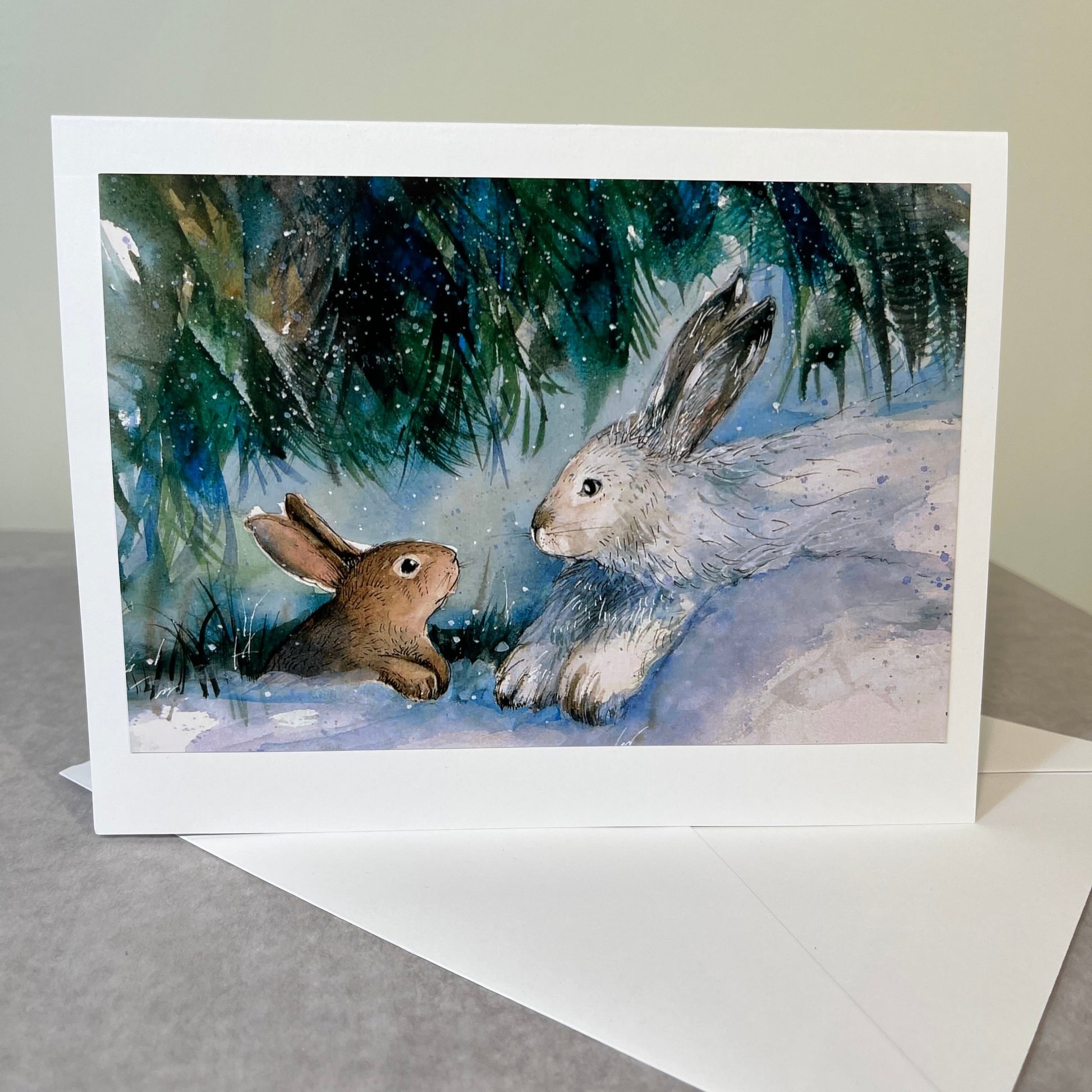 cottontail rabbit and snowshoe hare note card with envelope