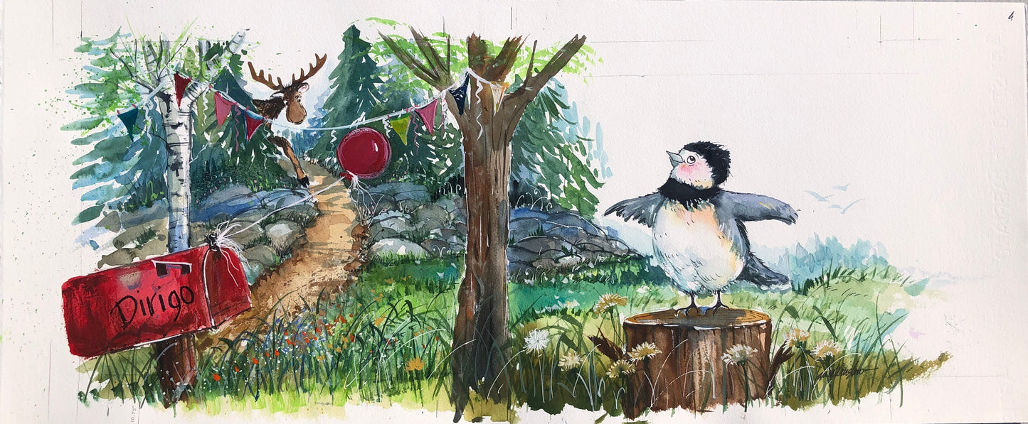 Original Watercolor Painting by Laura Winslow - The ALMOST First Pages of the The Maine Birthday Book -from the making of The Maine Birthday Book