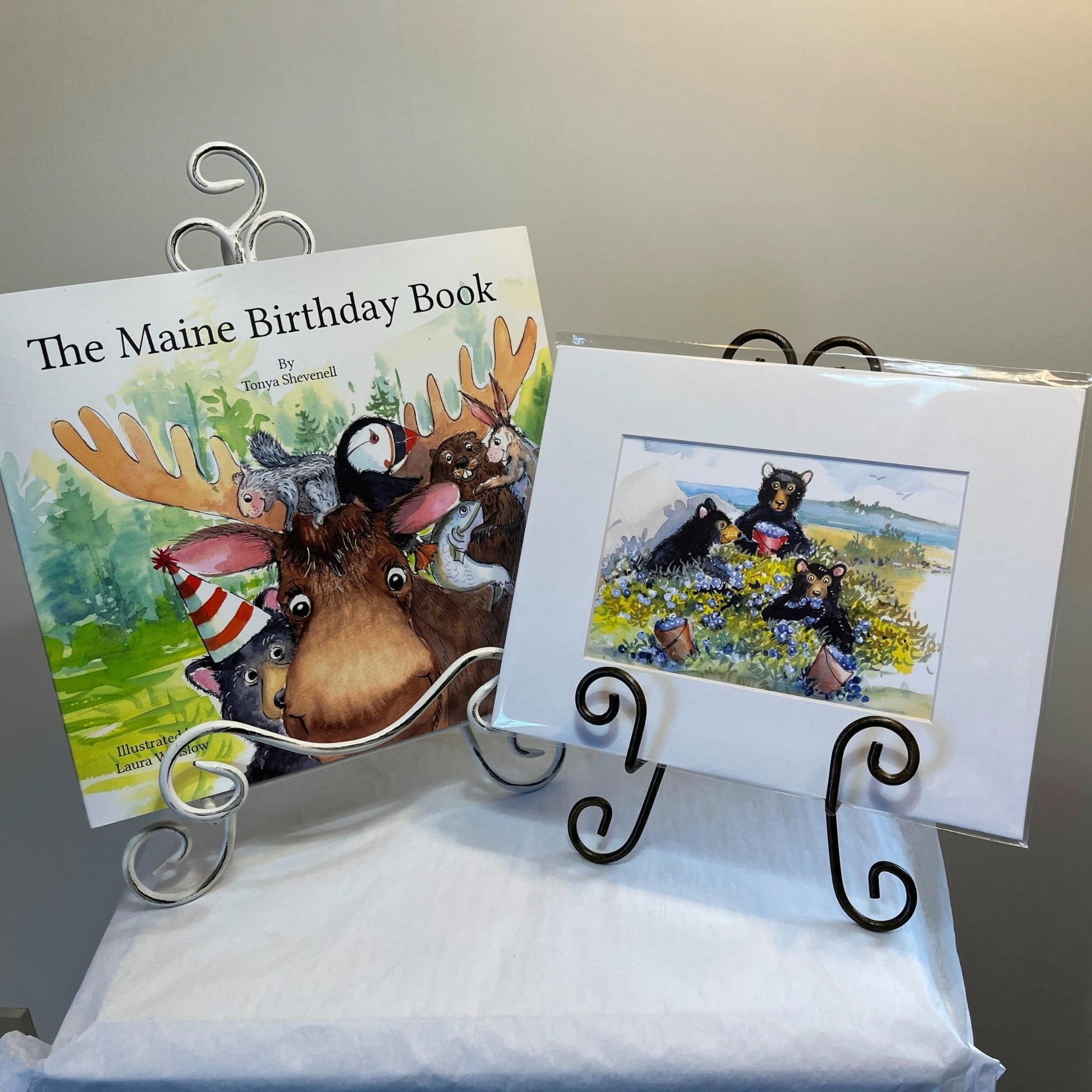 Maine Birthday Book and Bears in Wild Blueberries Art Print