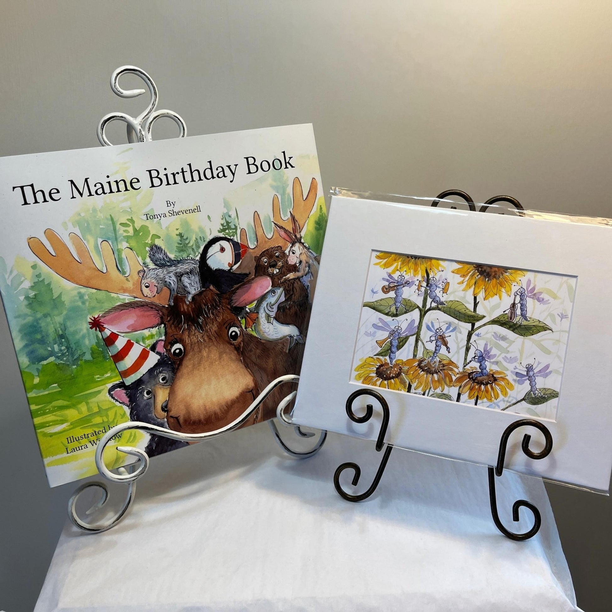 Maine Birthday Book and Dragonflies Garden Band Art Print